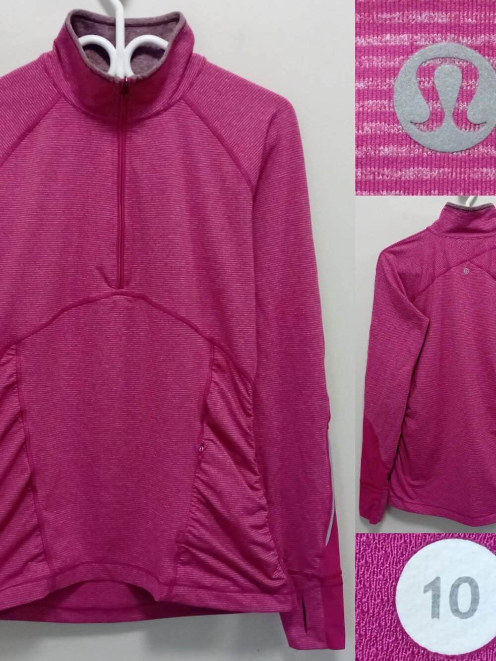 Lululemon Kriss Cross Tonka Stripe Heathered Raspberry 1/2 Zip Luxtreme 10 Large